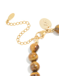 Waterproof Gold Plated Stainless Steel Tigers Eye Semi Precious Stone Beaded Bracelet - link has visual effect only