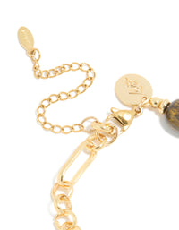 Waterproof Gold Plated Stainless Steel Bead & Tigers Eye Semi Precious Stone Beads Bracelet - link has visual effect only