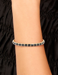 Waterproof Gold Plated Stainless Steel Black Enamel Bamboo Wrist Cuff - link has visual effect only