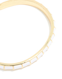 Waterproof Gold Plated Stainless Steel White Enamel Bamboo Wrist Cuff - link has visual effect only