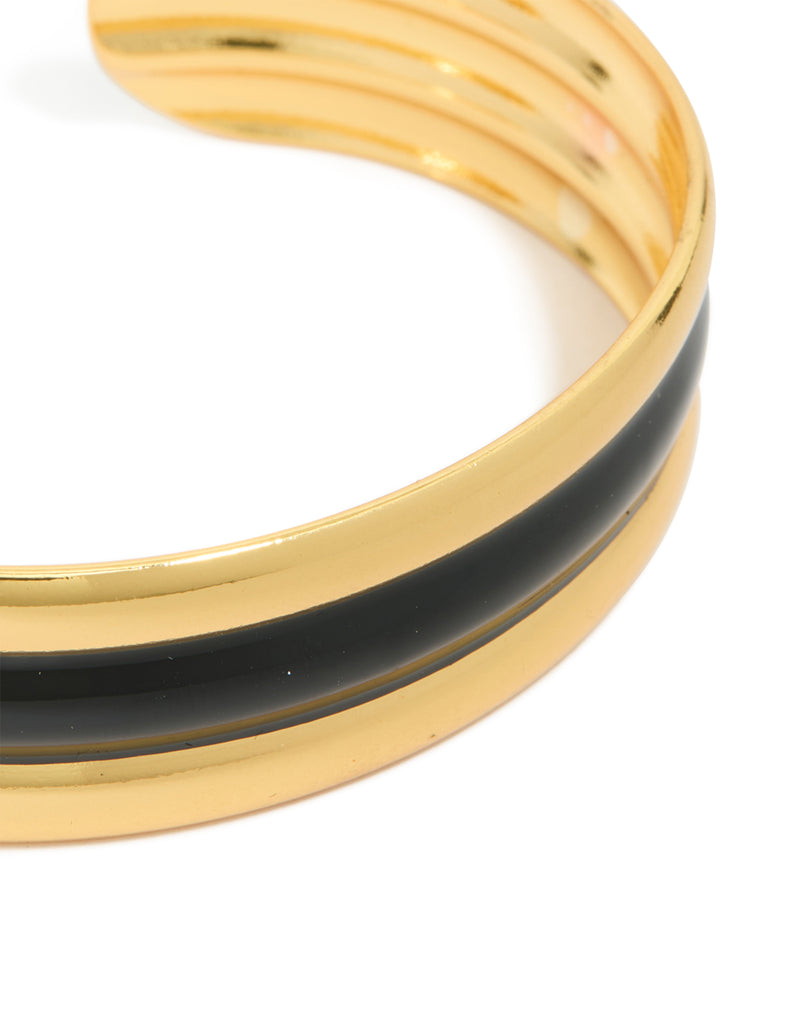 Waterproof Gold Plated Stainless Steel Black Enamel Inlay Wrist Cuff ...