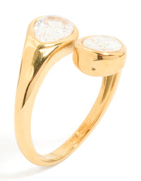 Waterproof Gold Plated Stainless Steel Cubic Zirconia Double Bezel Single Ring - link has visual effect only
