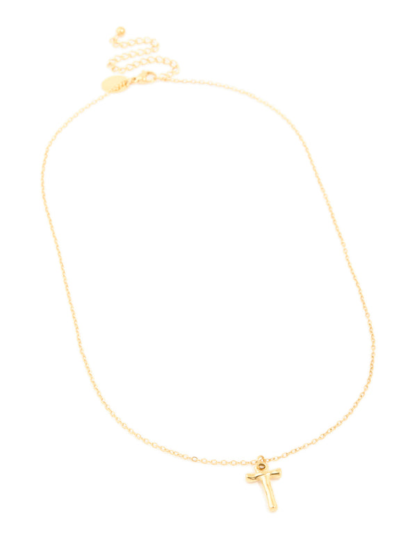 Waterproof Gold Plated Stainless Steel Bamboo Letter T Necklace