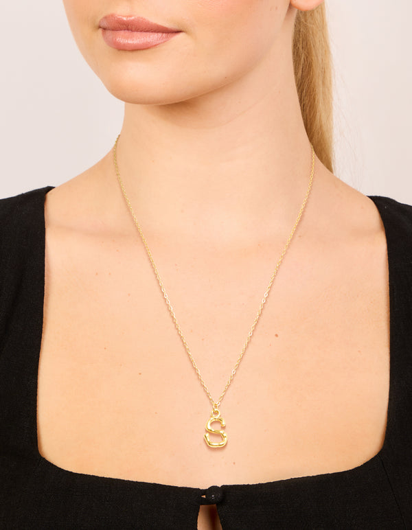 Waterproof Gold Plated Stainless Steel Bamboo Letter S Necklace