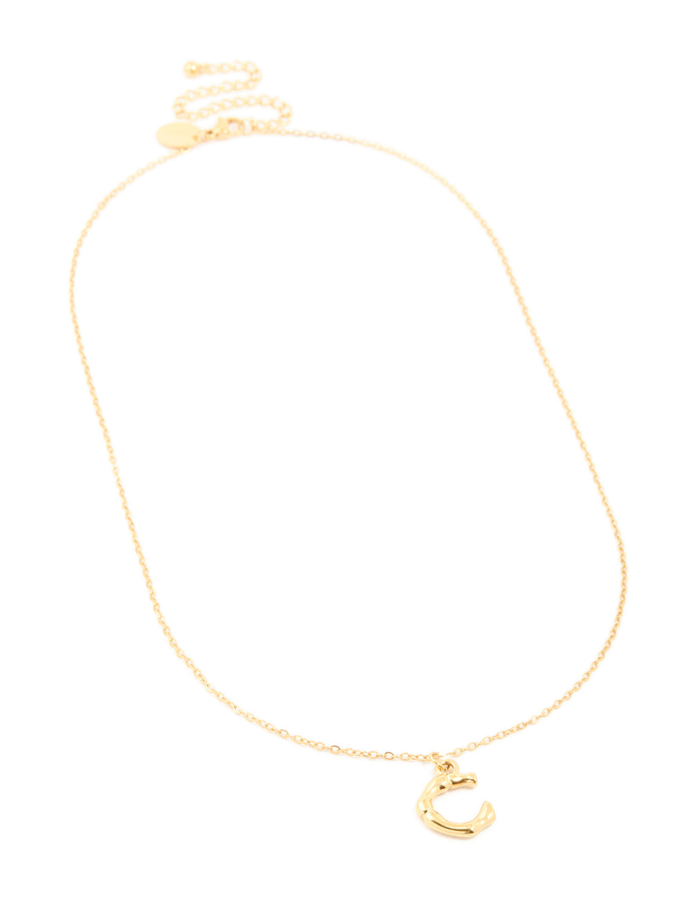 Featuring a waterproof gold plated stainless steel bamboo letter C necklace front view