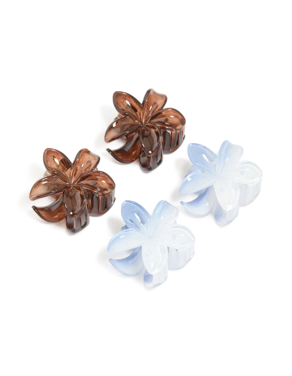 Dark Brown & Light Blue Frangipani Flower Claw Clips 4-Pack