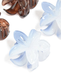 Dark Brown & Light Blue Frangipani Flower Claw Clips 4-Pack - link has visual effect only
