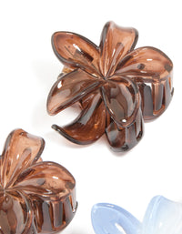 Dark Brown & Light Blue Frangipani Flower Claw Clips 4-Pack - link has visual effect only