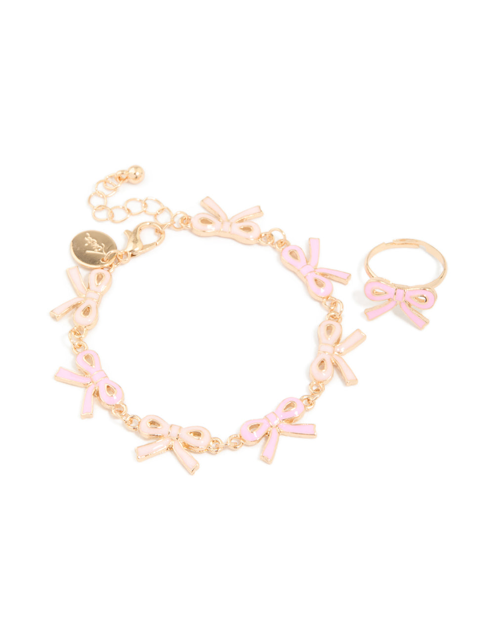 Kids Gold Bow Charms Bracelet & Bow Ring Set