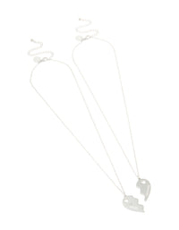 Featuring waterproof stainless steel best friends heart necklaces with script accents in silver, 2-pack front view - link has visual effect only