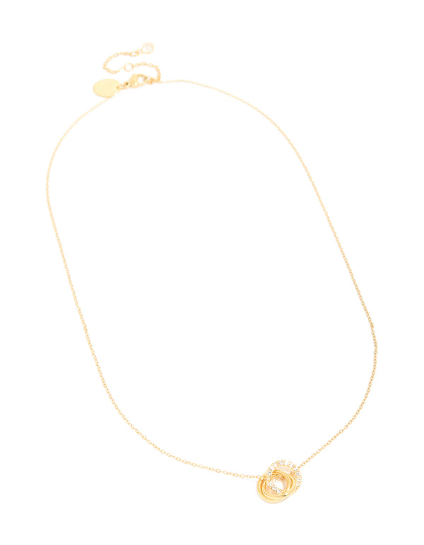 Waterproof Gold Plated Stainless Steel Cubic Zirconia Triple Circle Link Necklace