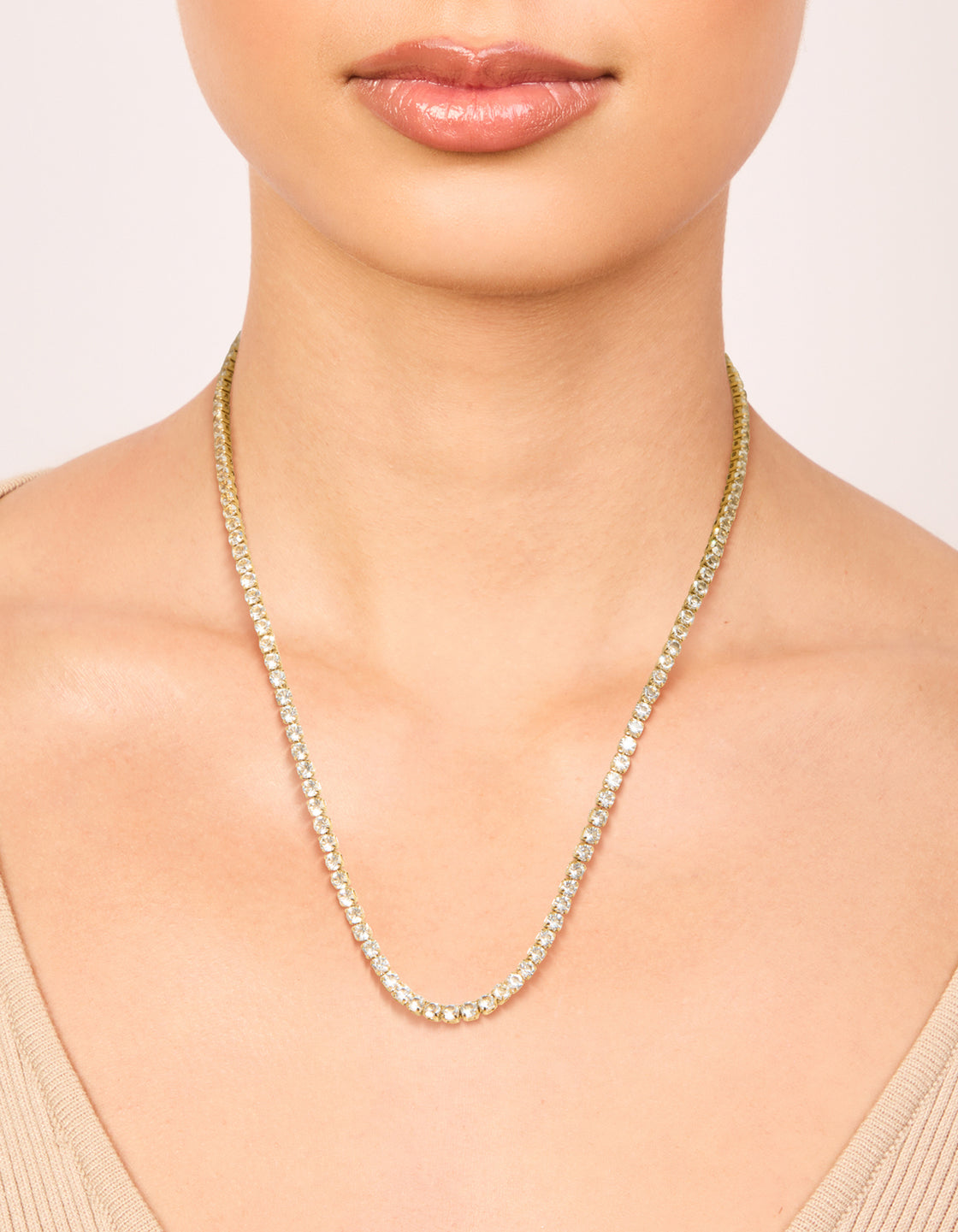 Waterproof Gold Plated Stainless Steel Cubic Zirconia Tennis Necklace