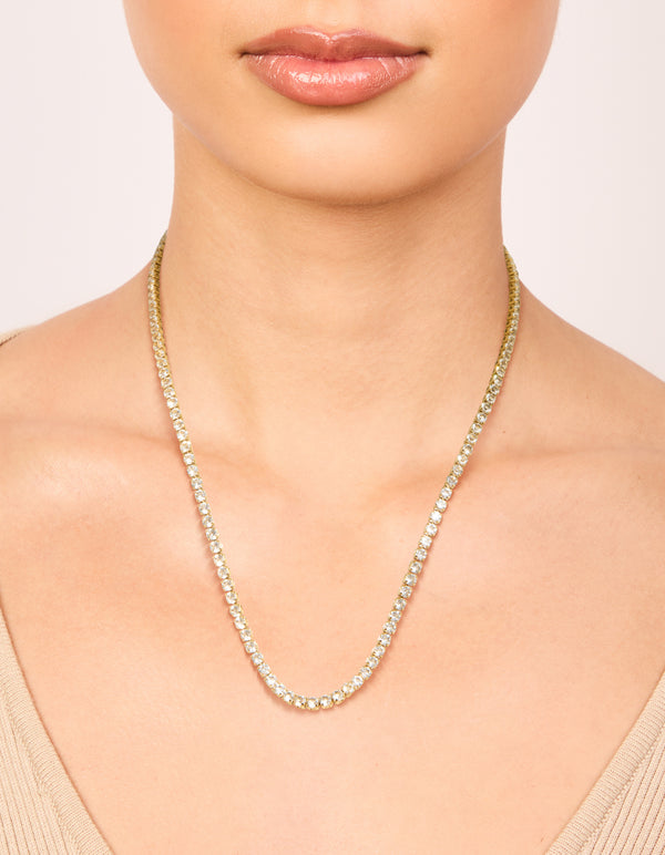 Waterproof Gold Plated Stainless Steel Cubic Zirconia Tennis Necklace