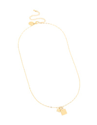 Waterproof Gold Plated Stainless Steel Square & Butterfly Pendant Necklace - link has visual effect only