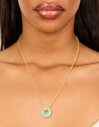 Waterproof Gold Plated Stainless Steel Green Acrylic Doughnut Necklace - link has visual effect only