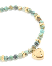 Waterproof Gold Plated Stainless Steel Aqua Semi Precious Stone Chunky Heart Bracelet - link has visual effect only