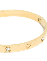 Waterproof Gold Plated Stainless Steel Cubic Zirconia Heart Bangle - link has visual effect only