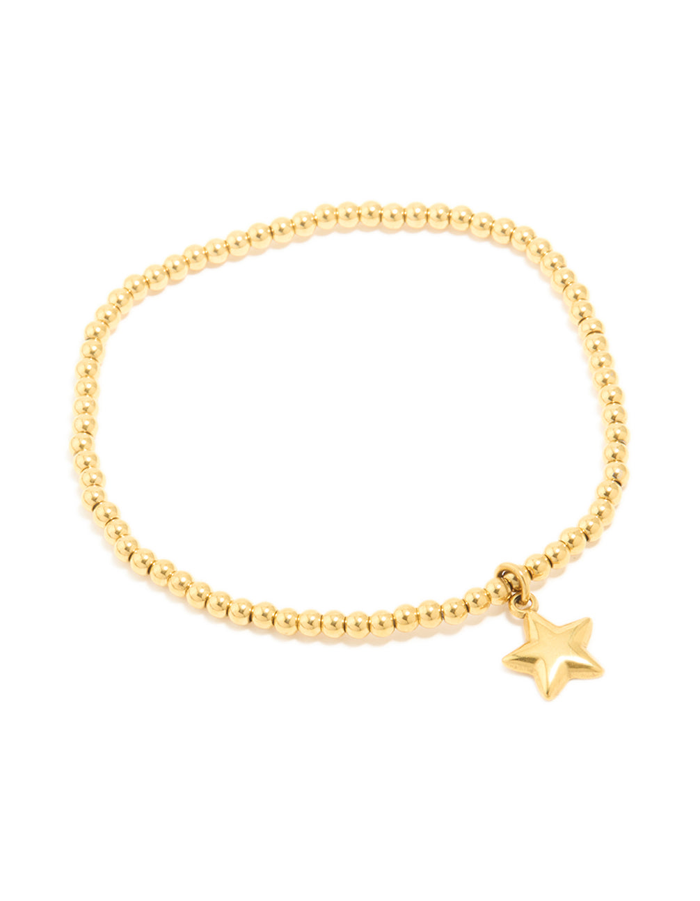 Featuring a celestial beaded bracelet with star crafted from waterproof gold plated stainless steel front view