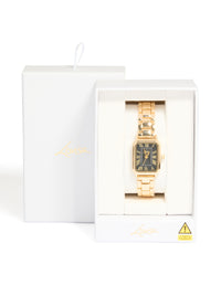 Gold Black Rectangle Roman Numeral Watch - link has visual effect only