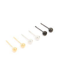 Mens Waterproof Stainless Steel Mixed Metal Ball Stud Earrings 3 Pack - link has visual effect only