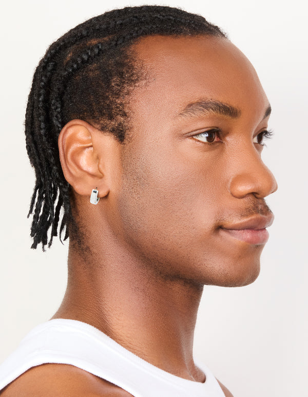 Mens Waterproof Stainless Steel Brushed Huggie Earrings