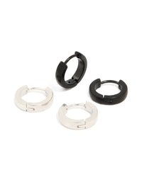 Men's Waterproof Mixed Metal Stainless Steel Huggie Earrings 2 Pack - link has visual effect only