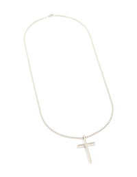 Mens Waterproof Stainless Steel Smooth Cross Pendant Necklace - link has visual effect only