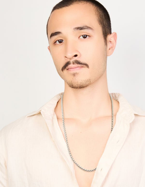 Mens Waterproof Stainless Steel Large Smooth Box Chain Necklace