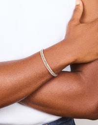 Mens Waterproof Stainless Steel Smooth Cuban Link Bracelet - link has visual effect only