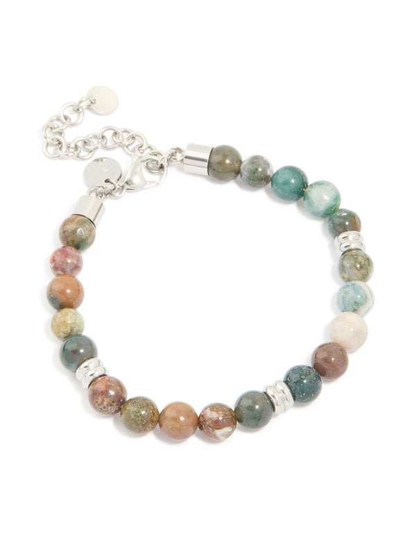 Mens Waterproof Stainless Steel Semi Precious Beaded Bracelet