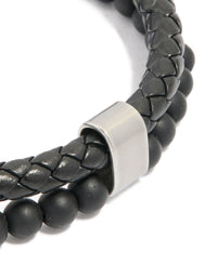Mens Waterproof Stainless Steel Braided & Beaded Bracelet - link has visual effect only