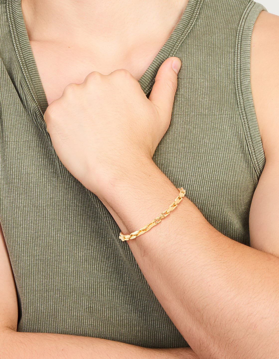 Mens Waterproof  Gold Plated Stainless Steel Detailed Chain Link Bracelet