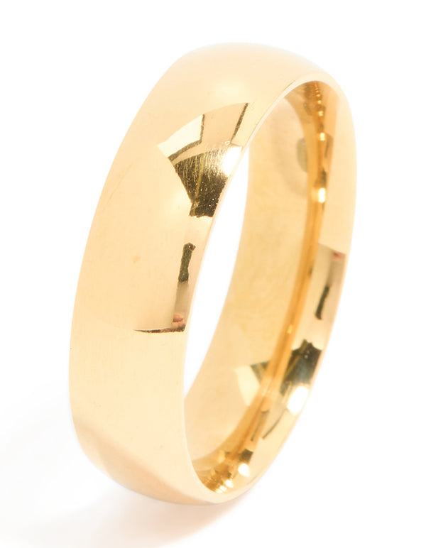 Mens Waterproof Gold Plated Stainless Steel Smooth Cigar Band Ring