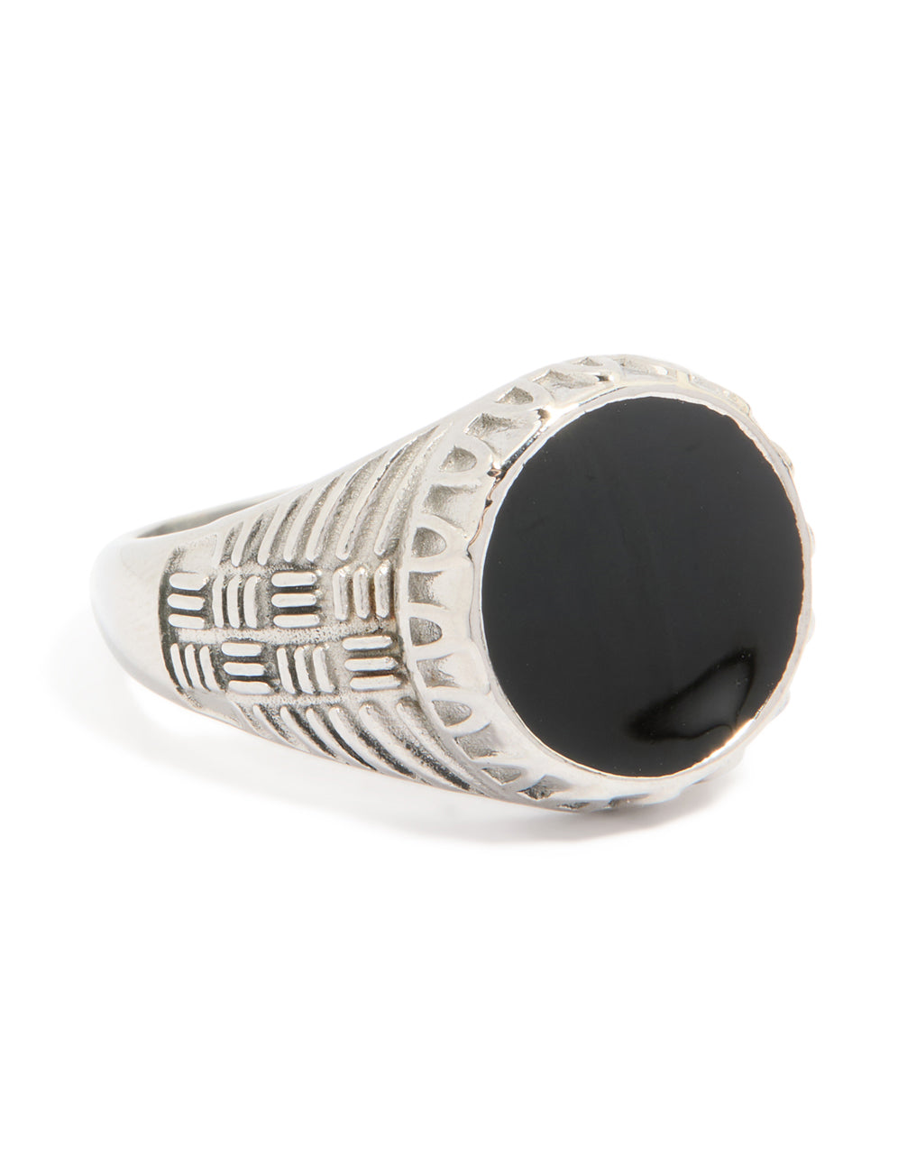 Mens Waterproof Stainless Steel Black Enamel Signet Ring