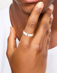 Mens Waterproof Stainless Steel Cubic Zirconia Flat Band Ring - link has visual effect only