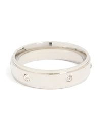 Mens Waterproof Stainless Steel Cubic Zirconia Flat Band Ring - link has visual effect only