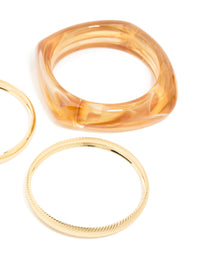 Brown Acrylic & Gold Bangles 3-Pack - link has visual effect only