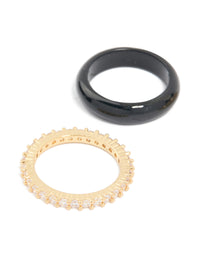 Black Acrylic & Cubic Zirconia Rings 3-Pack - link has visual effect only