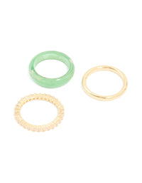 Green Acrylic & Cubic Zirconia Rings 3-Pack - link has visual effect only