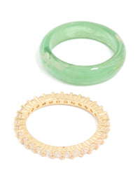 Green Acrylic & Cubic Zirconia Rings 3-Pack - link has visual effect only