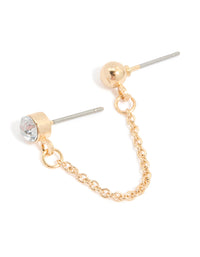 Gold Diamante Double Stud Chain Earring - link has visual effect only