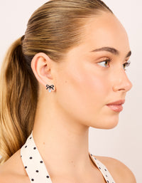 Black Coated Metal & Diamante Bow Drop Stud Earrings - link has visual effect only