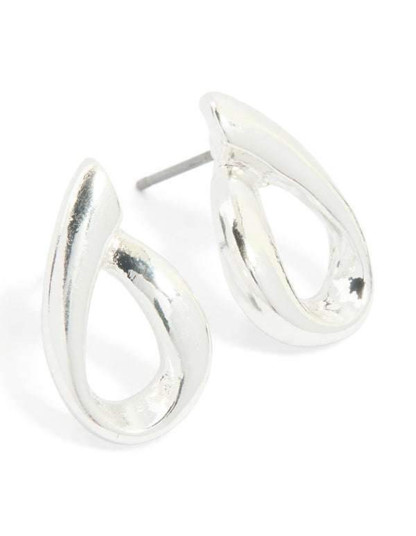 Silver Mini Smooth Flame Stud Earrings