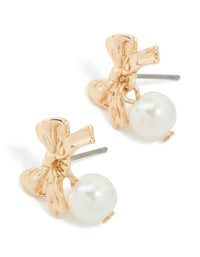 Gold Pearl & Ribbon Drop Earrings - link has visual effect only