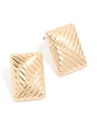 Gold Angled Ribbed Rectangle Stud Earrings - link has visual effect only