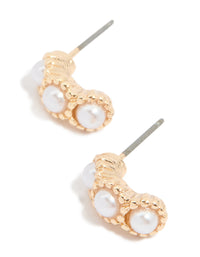 Gold Pearl Ball Open Hoop Earrings - link has visual effect only