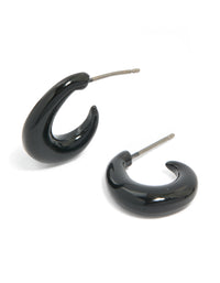 Black Coated Metal Warped Chunky Open Hoop Earrings - link has visual effect only