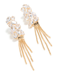 Gold Cubic Zirconia Mixed Shape Chain Drop Earrings - link has visual effect only