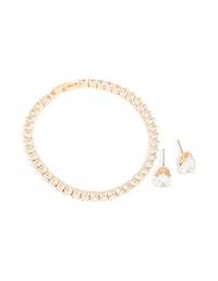 Gold Cubic Zirconia Tennis Bracelet & Earrings Set - link has visual effect only