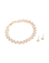 Gold Cubic Zirconia Marquise Cluster Tennis Bracelet & Earrings Set - link has visual effect only